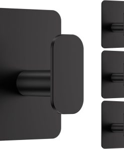 Large Heavy Duty Wall Hooks - 26lb Max. Stainless Steel Adhesive Towel Hooks for Hanging Towel. Coat. Robe. Hat. Sticky Towel Holder for Wall Mount in Bathroom. Shower. Kitchen (Black. 4 Pack)