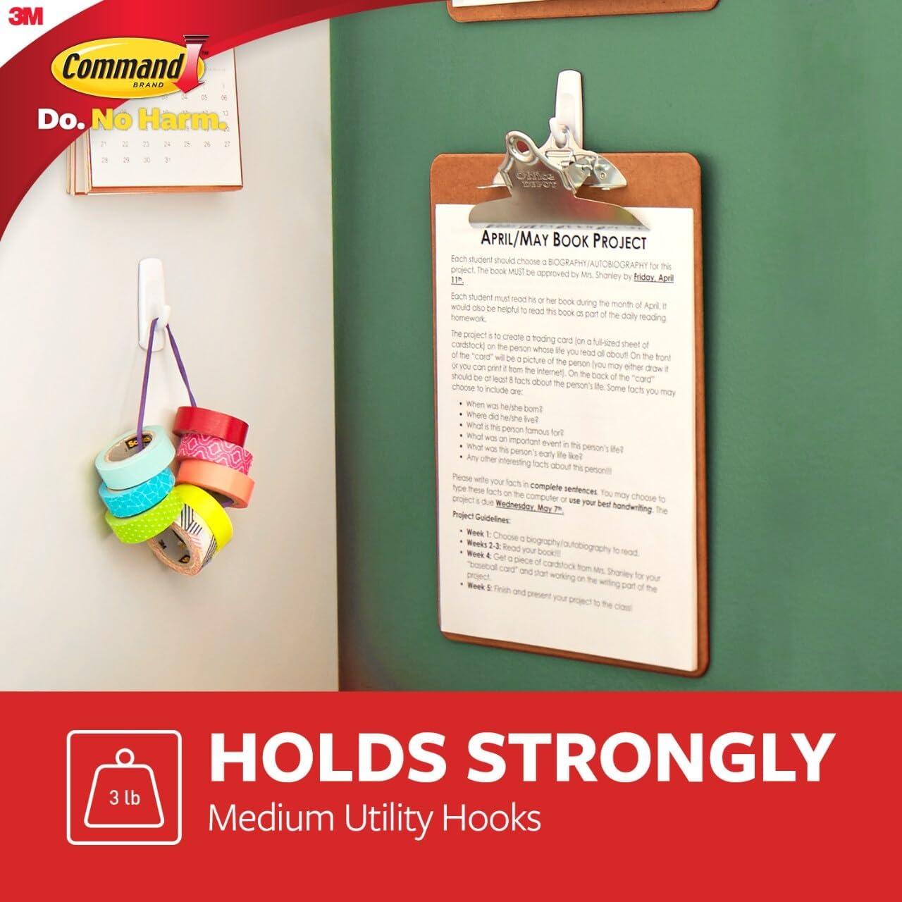 Command Medium Utility Hooks. 20 Hooks and 24 Strips. Damage-Free Hanging Wall Hook with Adhesive Strips. No Tools Great for Hanging. Organization and Storage. Holds up to 3 lb - Image 3