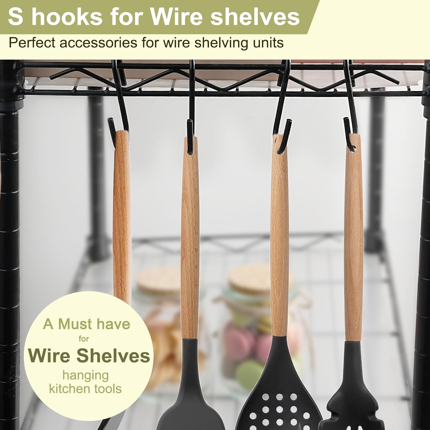 ESFUN 30 Pack 2.4 inches S Hooks for Hanging on Wire Shelves. Black S Shaped Hanging Hooks Hangers Pan Holder Pot Wire Rack Hooks for Kitchenware Spoons Pans Pots Utensils Jeans Bags Towels Plants. - Image 2