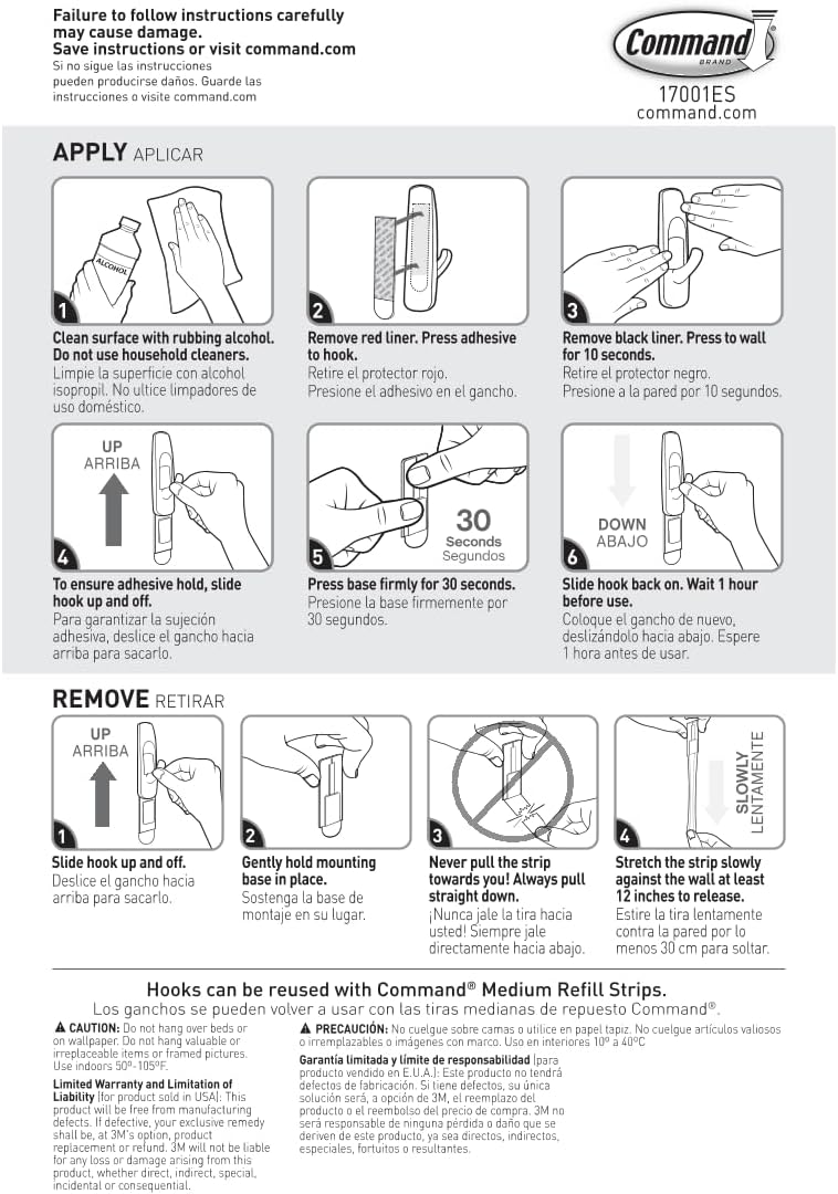 Command Medium Utility Hooks. 20 Hooks and 24 Strips. Damage-Free Hanging Wall Hook with Adhesive Strips. No Tools Great for Hanging. Organization and Storage. Holds up to 3 lb - Image 9